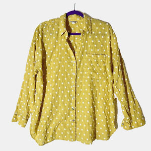 J. JILL Yellow & white stitch Polka Dots Button Shirt Long Sleeve THIN Cotton Lg